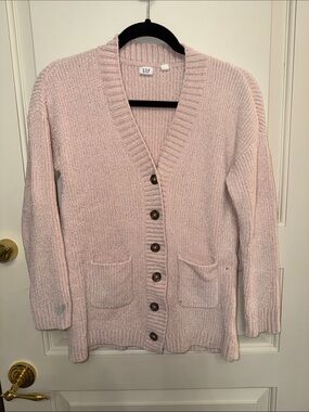 GAP Light Pink Button-Up Ribbed V-Neck Cardigan